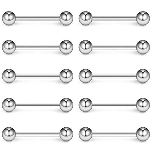316L Stainless Steel Tongue Nipple Shield Barbell Ring Bar Body Piercing Retainer 14G 10PCS - style: 1/2" (12mm) Steel