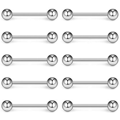 316L Stainless Steel Tongue Nipple Shield Barbell Ring Bar Body Piercing Retainer 14G 10PCS - style: 5/8" (16mm) Steel