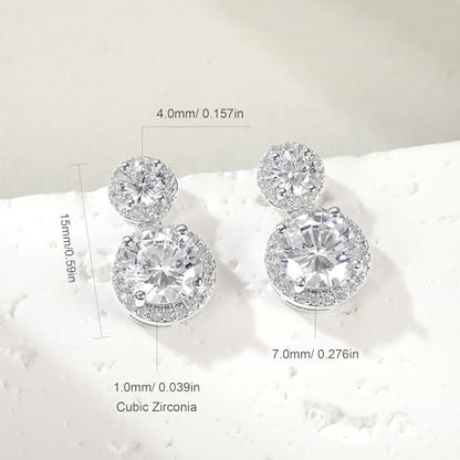 Hoops Huggie Stud Earrings Set 14K White Gold Plated Cubic Zirconia Earring for Women Pack of 2/5 Pairs - style: A6-White Gold-Hoop&Halo Dangle Stud (4 Pairs)
