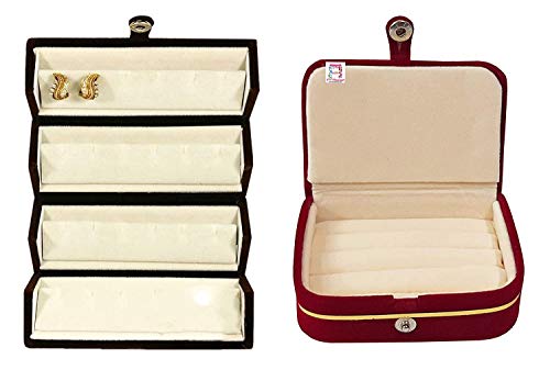 atorakushon Combo Satin Purple Make-Up Pouch Jewellery Box 4 Pouch 1 roll Bangle Bag with Velvet Cream Ring & Earring Folder Jewellery Organizer/Storage Box - style: Combo Jewelry Pouch + Ring Box + 1 Eaering Folder Box