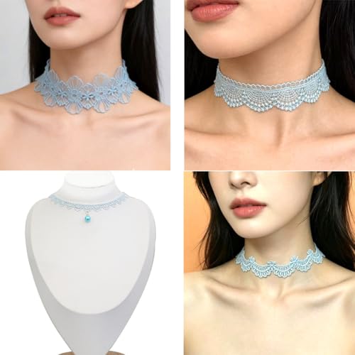 Pink Lace Choker Necklace Set, 10 Pieces - color: Blue