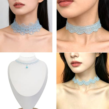 Pink Lace Choker Necklace Set, 10 Pieces - color: Blue