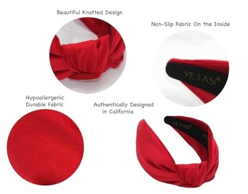 Velvet Red Knotted Headband for Women, Year-round Stylish Chunky 2.5" Hair Accessory, All-Day Wear Adjustable Top Knot Head Band for Girls, Stylish Fashion Designer Hairband - color: 2.5 Red