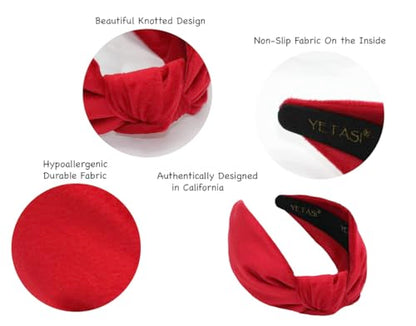 Velvet Red Knotted Headband for Women, Year-round Stylish Chunky 2.5" Hair Accessory, All-Day Wear Adjustable Top Knot Head Band for Girls, Stylish Fashion Designer Hairband - color: 2.5 Red