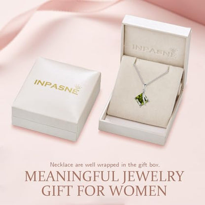 Square Princess Cut Necklace 925 Sterling Silver Solitaire Pendant Necklace Birthstone Jewelry Gifts for Women - color: 08 August - Peridot