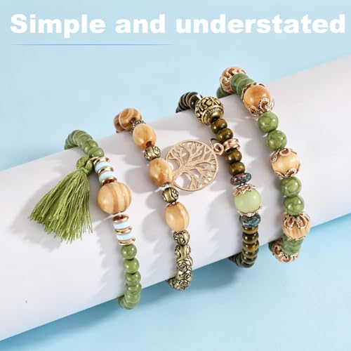 Mikovivi Beaded Bracelets for Women, Multilayer Boho Western Turquoise Bracelets Stackable Bohemian Bead Elastic Jewelry Gifts for Women Men