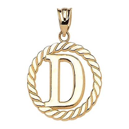 Polished 10k Yellow Gold Personalized Initial "A-Z" Roped Circle Charm Pendant - style: D
