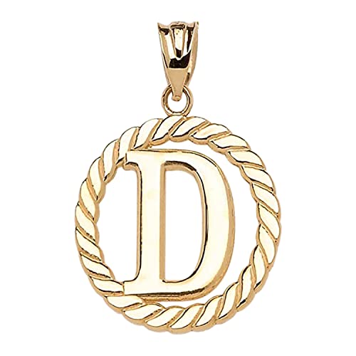 Polished 10k Yellow Gold Personalized Initial "A-Z" Roped Circle Charm Pendant - style: D