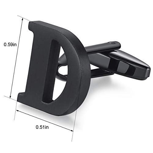HONEY BEAR Black Initial Letter Round Cufflinks Tie Clip Set for Men | Wedding Business, Tarnish-Resistant, Steel-Plated Copper Base, Gift Box, for Groomsmen, Father, Husband, Anniversary, Formal - style: D Thicker with box