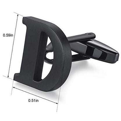 HONEY BEAR Black Initial Letter Round Cufflinks Tie Clip Set for Men | Wedding Business, Tarnish-Resistant, Steel-Plated Copper Base, Gift Box, for Groomsmen, Father, Husband, Anniversary, Formal - style: D Thicker with box
