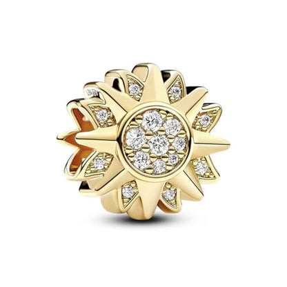 14K Gold Plated Silver Charms for Pandora, Women Heart Family Love Pet Animal Bead Dangle for Bracelets Necklace Jewelry Gift - color: B-Golden- Shining Sun