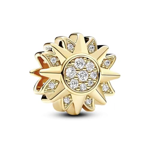 14K Gold Plated Silver Charms for Pandora, Women Heart Family Love Pet Animal Bead Dangle for Bracelets Necklace Jewelry Gift - color: B-Golden- Shining Sun