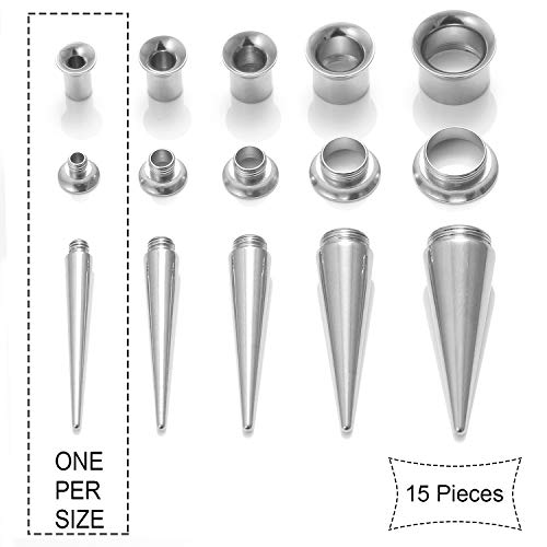 Unisex 2 in 1 Stainless Steel Screw Fit Interchangeable Taper Plug Piercing Ear Tunnel Stretcher Expander 6G 4G 2G 0G 00G Gauge - style: Mix Sizes