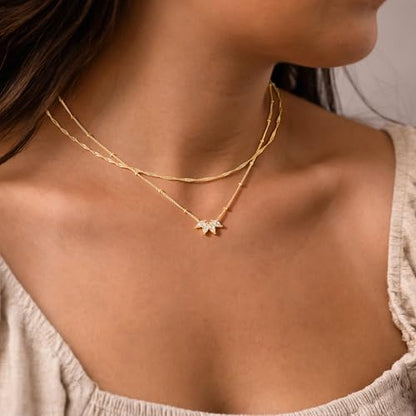 Yoosteel Layered 14K-Gold-Plated Necklace for Women,CZ Necklaces Stack | Dainty Cubic Zirconia Pendant Necklace,Simple Chain Choker Stackable,Trendy Jewelry,Wedding Bridesmaid Gifts - color: Layered Flower CZ