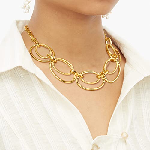 Gold Chunky Necklace for Women: Double Oval Link Statement Choker Necklace | 14k Gold Plated Loop Chain Trendy Fashion Jewelry for Daily Holiday Party - color: Gold
