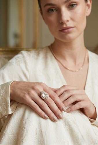 NYFASHION101 Radiant Teardrop Stone Adjustable Cocktail Statement Ring - color: Encircled Teardrop, Clear/Gold-Tone