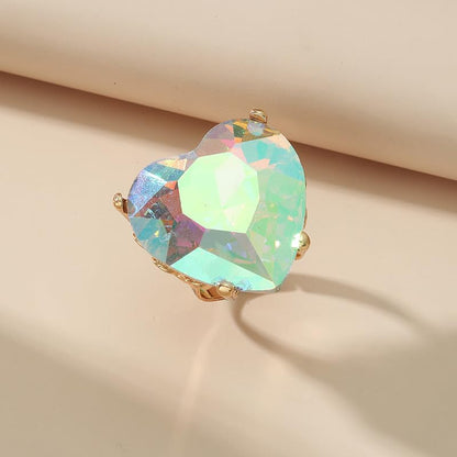 Mnyixsi Fashion Multi Color Big Crystal Heart Ring for Women, Open Adjustable Design Colorful Thick Heart Wedding Statement Ring, Shiny CZ Crystal Love Romantic Engagement Promise Ring Style 6 - color: Style 6