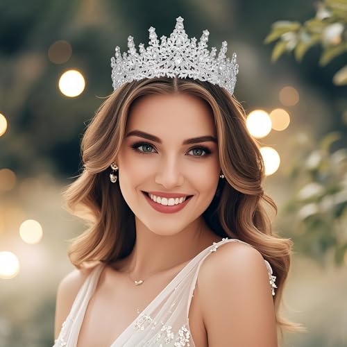 Tiaras and Crowns for Women Crystal Princess Tiaras Rhinestone Queen Crowns For Wedding Bridal Birthday Prom Pageant Party (Tiara 100) - color: Silver