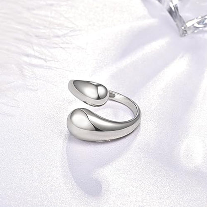 Fookduoduo 925 Sterling Silver Ring Inspirational Jewelry adjustable Wrap Open Rings for Women - style: Chunky Thick Rings