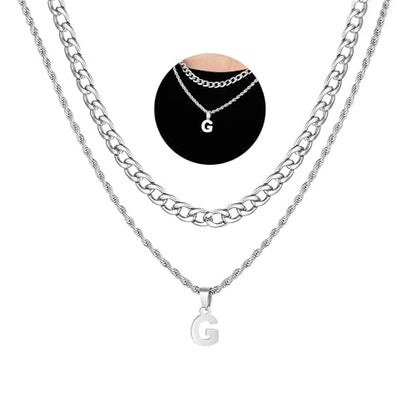 SENRAN Layered Initial A-Z Letter Necklace for Men Stainless Steel | Figaro Twist Rope Chain 18-20 inch Personalized Letter Charm Pendant Jewelry Gift for Women - style: G.