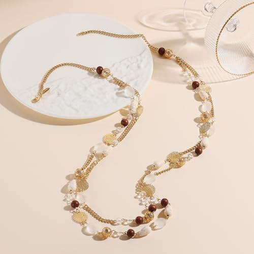 Bocar Long Necklaces for Women Trendy, Boho Layered Crystal Beaded Collar Necklaces for Women, Fashion Statement Necklaces Jewelry - color: White-G