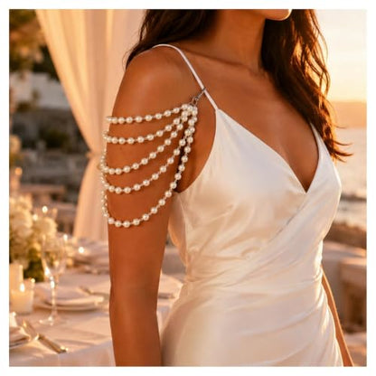 1Pcs Pearl Bra Straps Jewelry,Adjustable Bra Shoulder Chain,Pearl Lingerie Straps,Wedding Bridal Dress Underwear Chain for Women Backless Party - color: White