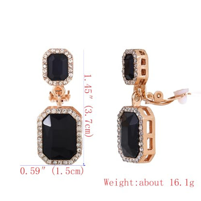 YINLI Austrian Crystal Square Shape Dangle Drop Clip on Earrings for Women - color: Black,Gold