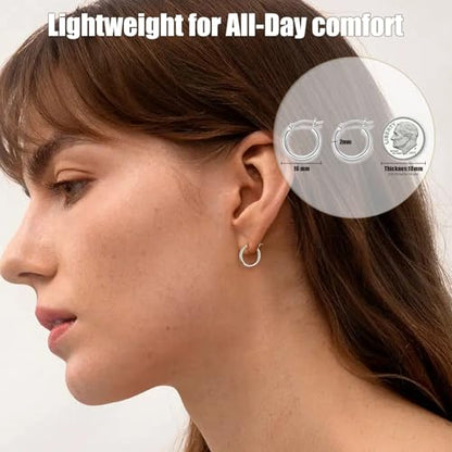 Gacimy Gold Hoop Earrings for Women 14K Real Gold Plated Hoops with 925 Sterling Silver Post - color: Silver, size: 16mm