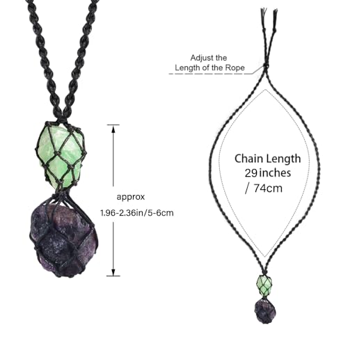 Anjiucc Handmade Crystal Cage Holder with Raw Gemstone Pendant Necklace Natural Stone Healing Crystal Necklace Adjustable Length - color: Purple Fluorite+Green Fluorite