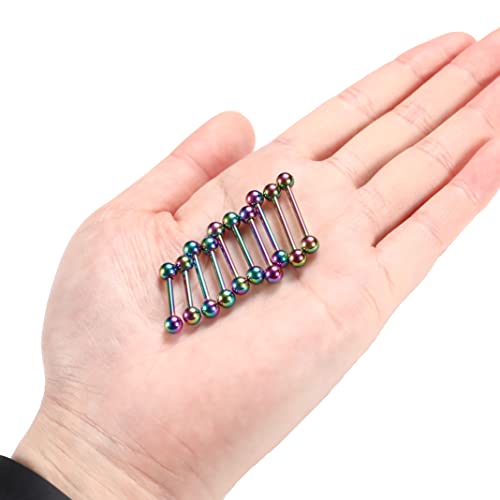 GAGABODY 5 Pairs Nipple & Tongue Rings - 14G Surgical Steel Screw Barbell - Straight, 12mm-20mm - color: Rainbow