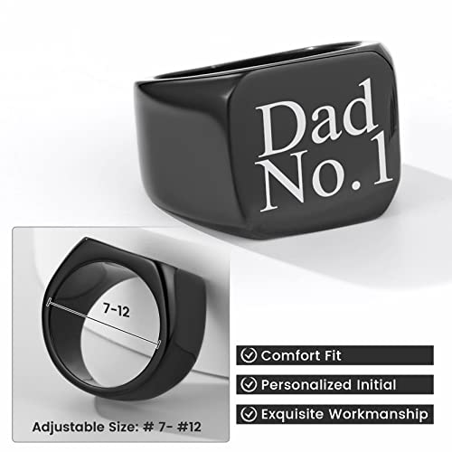GoldChic Jewelry Personalized Signet Rings Men Women, Stainless Steel Custom Photo Bold Square/Oval Monogram/Old English Initial Pinky Stacking Statement Ring in Black/Silver/Gold (Size 7-14) - color: Black-Custom - Square
