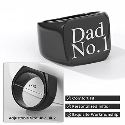 GoldChic Jewelry Personalized Signet Rings Men Women, Stainless Steel Custom Photo Bold Square/Oval Monogram/Old English Initial Pinky Stacking Statement Ring in Black/Silver/Gold (Size 7-14) - color: Black-Custom - Square