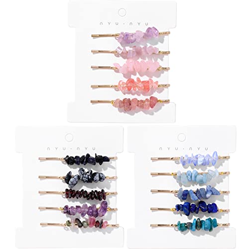 Crystal Hair Pins Gemstone Jeweled Bobby Pin Decorative Hair Accessories for Women Colorful Hairpins Set of 15 - color: Pink Purple+Black Purple+Blue