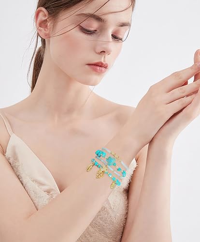 LALAPPLE Shell Bracelet Boho Beaded Stretch Bracelets for Women Seashell Strand Bracelets Starfish Charm Jewelry Summer Beach Jewelry Stackable Crystal Gold Plated Beads Bracelet for Women - style: T-Style7