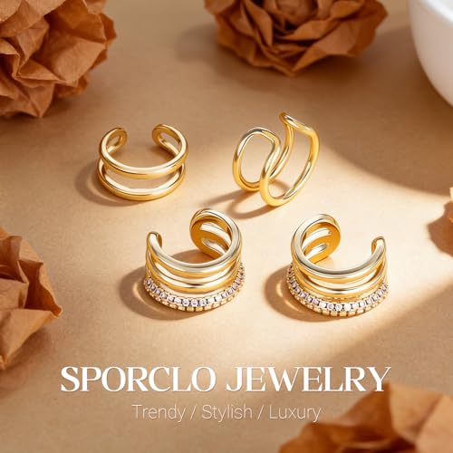 Ear Cuff Earrings for Women Non Piercing Helix Cartilage Clip on Ear Cuffs 14K Gold Plated & Sterling Silver Stainless Steel Hypoallergenic Huggie Hoop Fake Earring Set Jewelry Gift - color: A3-Stylish Cuff Set