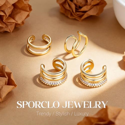Ear Cuff Earrings for Women Non Piercing Helix Cartilage Clip on Ear Cuffs 14K Gold Plated & Sterling Silver Stainless Steel Hypoallergenic Huggie Hoop Fake Earring Set Jewelry Gift - color: A3-Stylish Cuff Set