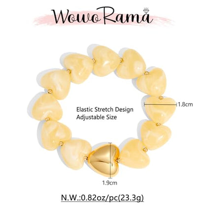 WOWORAMA Chunky Beaded Bracelets for Women Colorful Large Square Beads Bracelet Boho Acrylic Resin Stretch Bracelets Statement Chunky Bracelet Summer Jewelry - color: Heart-Beige