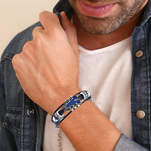 Angyape Retro Faux Leather Guitar Bracelet, Zinc Alloy Rock Music Guitar Leather Bracelet Punk Handmade Braided Multi-Layer Wrap Guitar Shape Decorative Cuff Bracelet Musical Enthusiast Gift - color: Blue