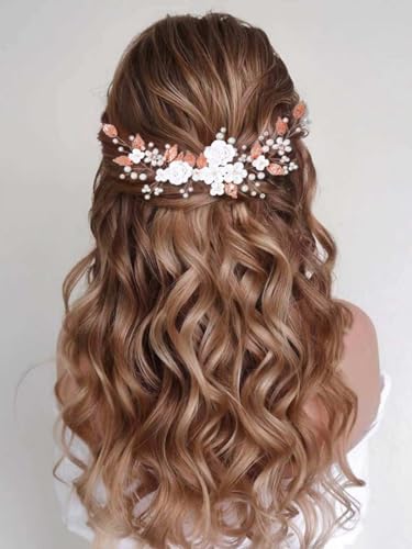 CASDRE Flower Bride Wedding Hair Vine Pearl Bridal Headpiece Leaf Hair Accessories Hair Piece for Women and Girls (C Rose Gold) - color: C Rose Gold