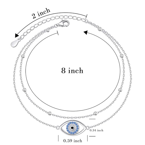 Anklet for Women S925 Sterling Silver Adjustable Foot Plus Ankle Bracelet - style: Evil Eye