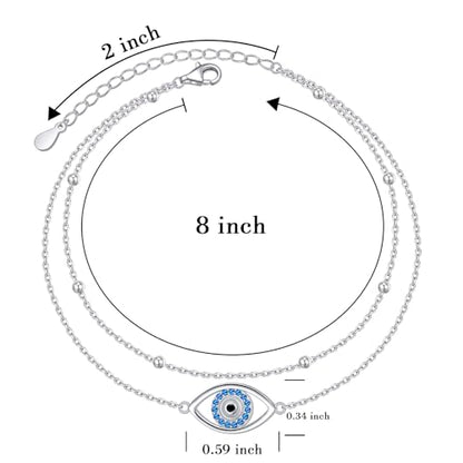 Anklet for Women S925 Sterling Silver Adjustable Foot Plus Ankle Bracelet - style: Evil Eye