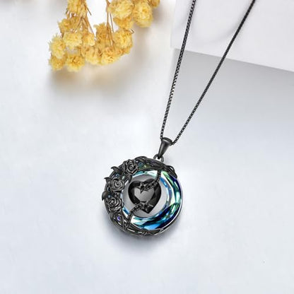TOUPOP Birthstone Necklace Women Sterling Silver Moon Star Birthday Jewelry | Celtic Moon Pendant with Blue Crystal Anniversary Christmas Jewelry Gifts for Wife Mom Her - color: C-Black Crystal-Black Rose