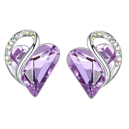 Leafael Infinity Love Heart Stud Earrings for Women, Birthstone and Healing Stone, Gifts for Mom, Wife, and Her, Silver Plated - color: 06-June-Alexandrite Light Purple