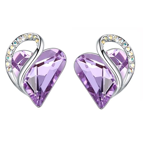 Leafael Infinity Love Heart Stud Earrings for Women, Birthstone and Healing Stone, Gifts for Mom, Wife, and Her, Silver Plated - color: 06-June-Alexandrite Light Purple