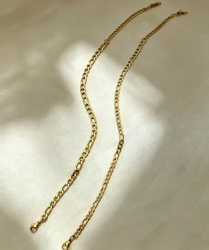 Gold Cuban Ankle Bracelets for Women 14K Gold Plated Cuban Link Anklet Chunky Dainty Adjustable Gold Anklet for Women Anklet Set Stackable Figaro Cuban Link Anklets Beach Jewelry - color: gold/Figaro chain