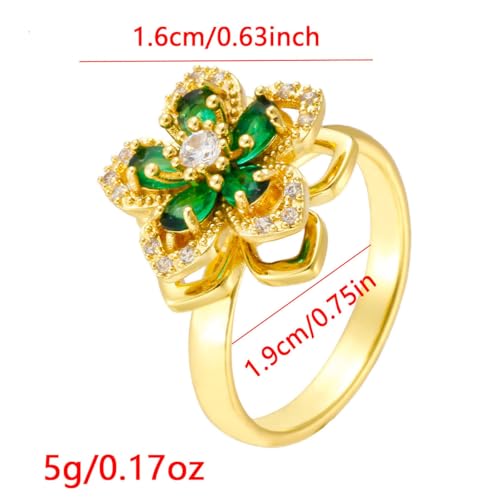 Sunflower Fidget Ring for Women Gold Anxiety Crystal Rings Cubic Zirconia Sunflower Open Adjustable Fidget Ring Spinner Sun Ring for Men Trendy Jewelry - color: Gold Green