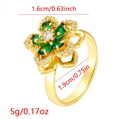 Sunflower Fidget Ring for Women Gold Anxiety Crystal Rings Cubic Zirconia Sunflower Open Adjustable Fidget Ring Spinner Sun Ring for Men Trendy Jewelry - color: Gold Green