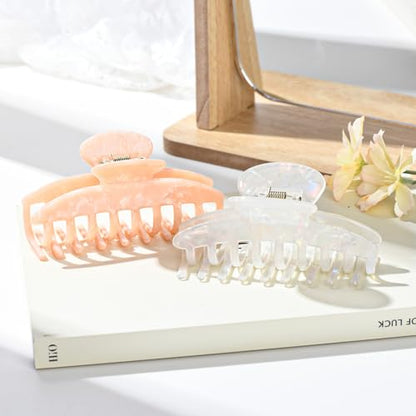 Aileam Acetate Hair Claw Clips for Women,Tortoise shell hair clip French Design Strong Hold Non-Slip claw clips for Thick Hair, 2 Pack - color: White & Blush Pink-1