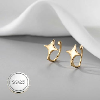 Reffeer Solid 925 Sterling Silver Star Cuff Earrings Cartilage Wraps for Women Teens Helix Earrings Star Clip On Earrings No Piercing - color: B-18K Gold Plated