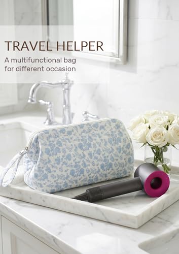 TeeYee Nylon Hair Tools Travel Bag for Dyson Airwrap Quilted Toiletry Bag | Travel Storage Bag for Shark Flexstyle/Curling Iron,Water-repellent,Wide-open,Well-structured,Heat-safe lining,001blueflower - color: Blueflower